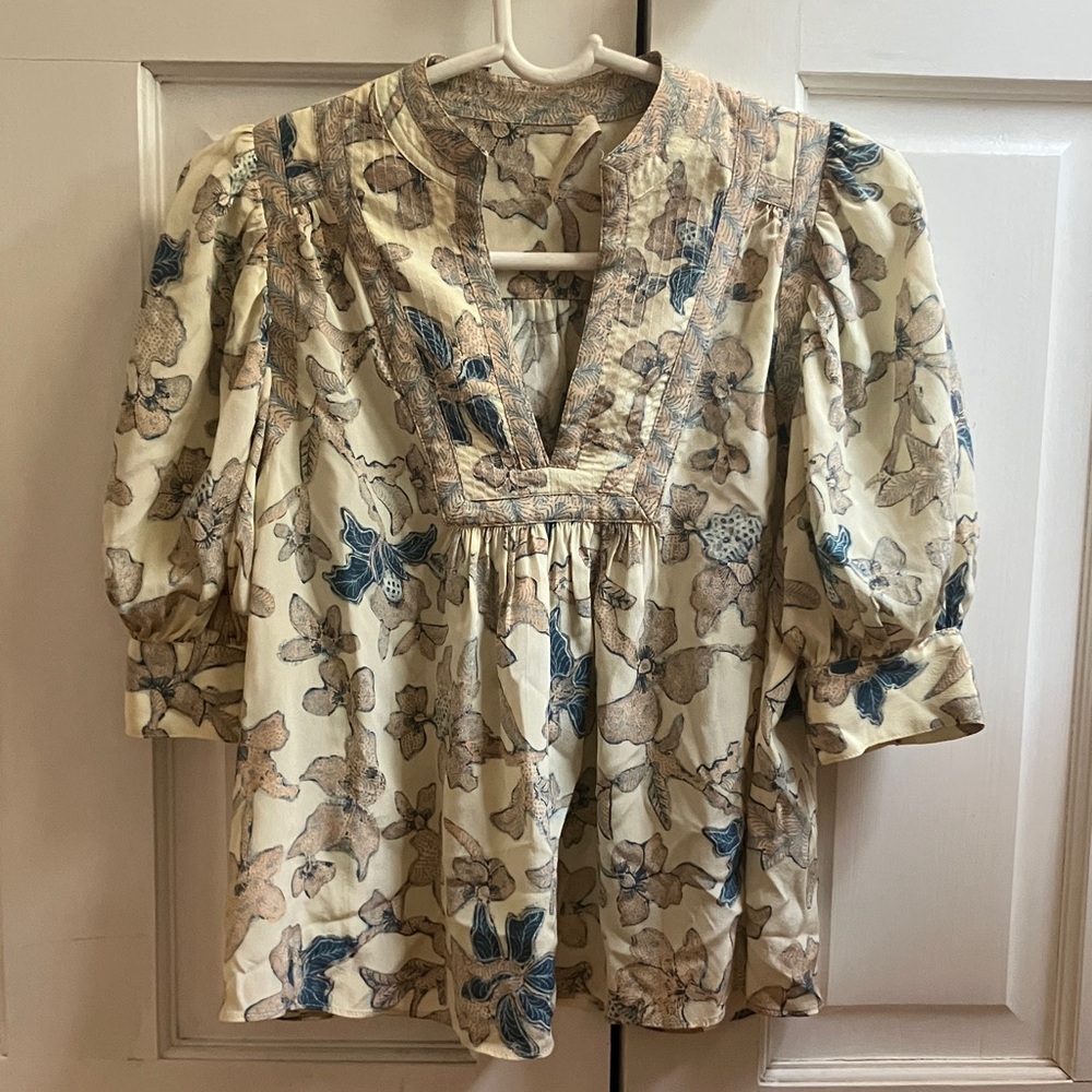 Ulla Johnson Cream and Blue Floral Blouse